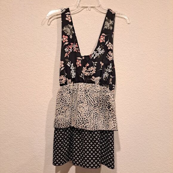Libby Edelman sleeveless peasant top blouse tiered ruffles foral black size XL - Picture 7 of 7